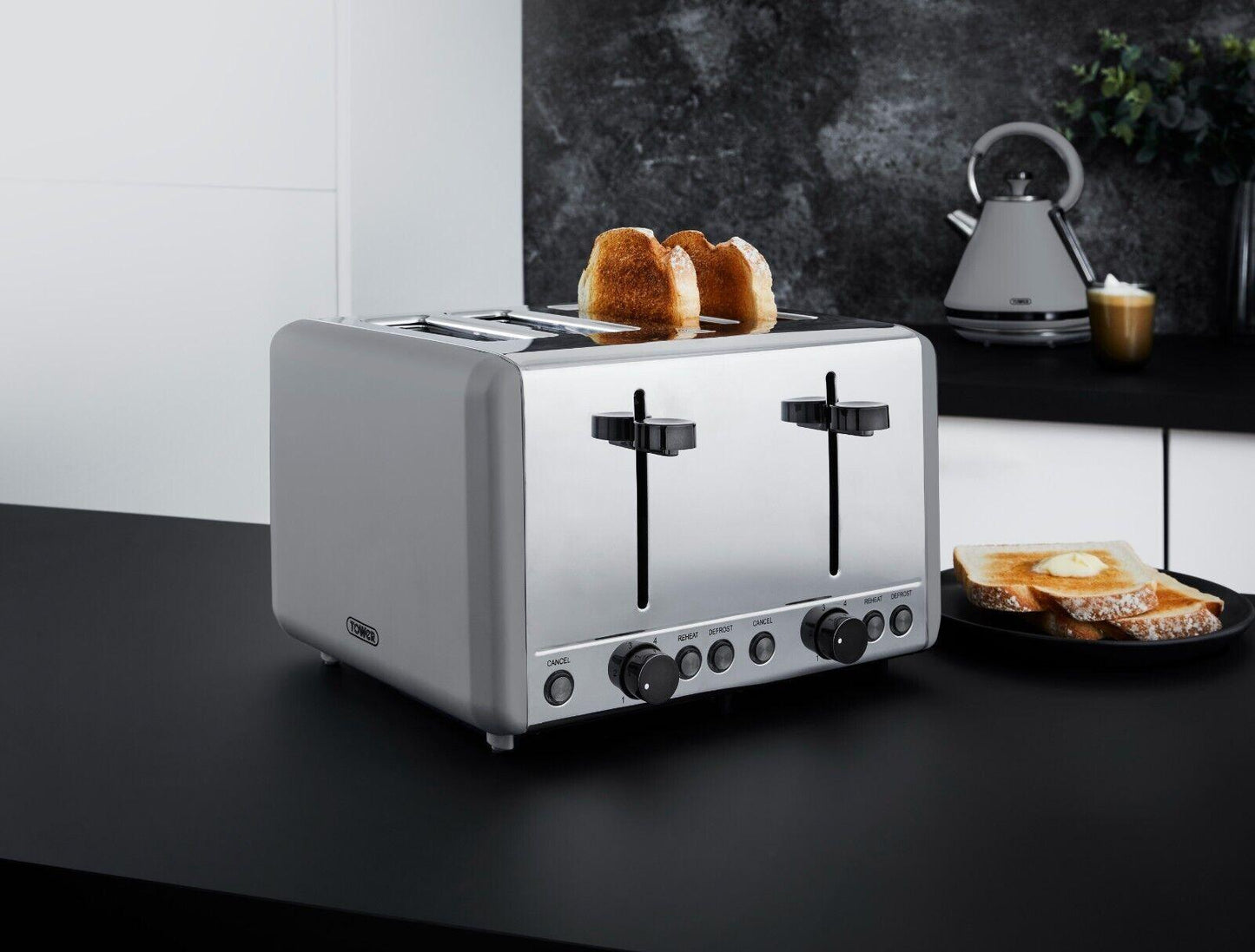 Tower Sera Kettle & 4 Slice Toaster Kitchen Set (Grey) - Vibe Home