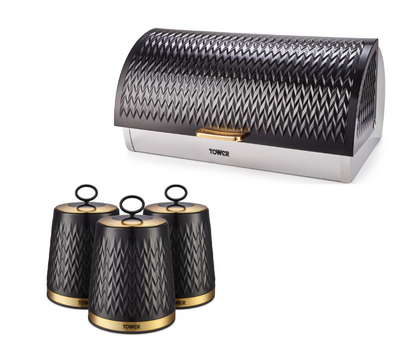 Tower Empire Bread Bin & Canisters Kitchen Storage Set (Black) - Vibe Home