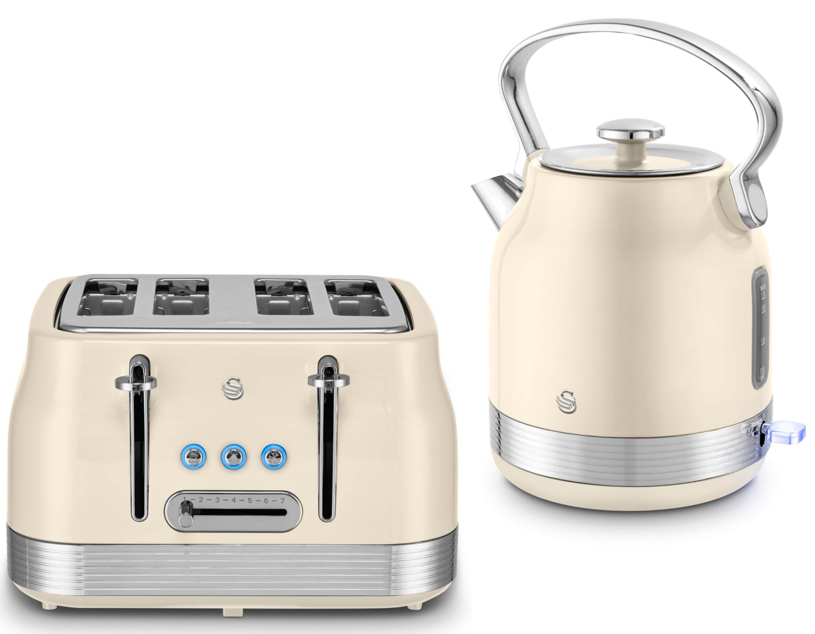 Swan Retro Pyramid Kettle & 4 Slice Toaster Kitchen Set (Cream) - Vibe Home