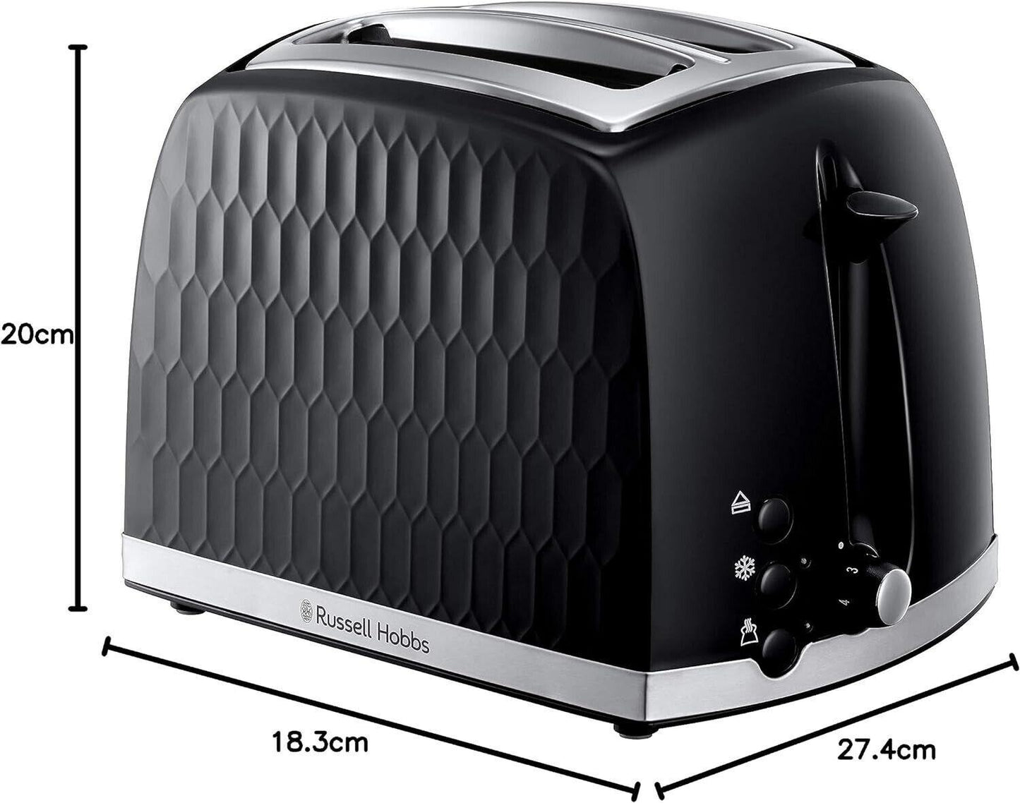 Russell Hobbs Honeycomb Kettle & 2 Slice Toaster Kitchen Set (Black) - Vibe Home