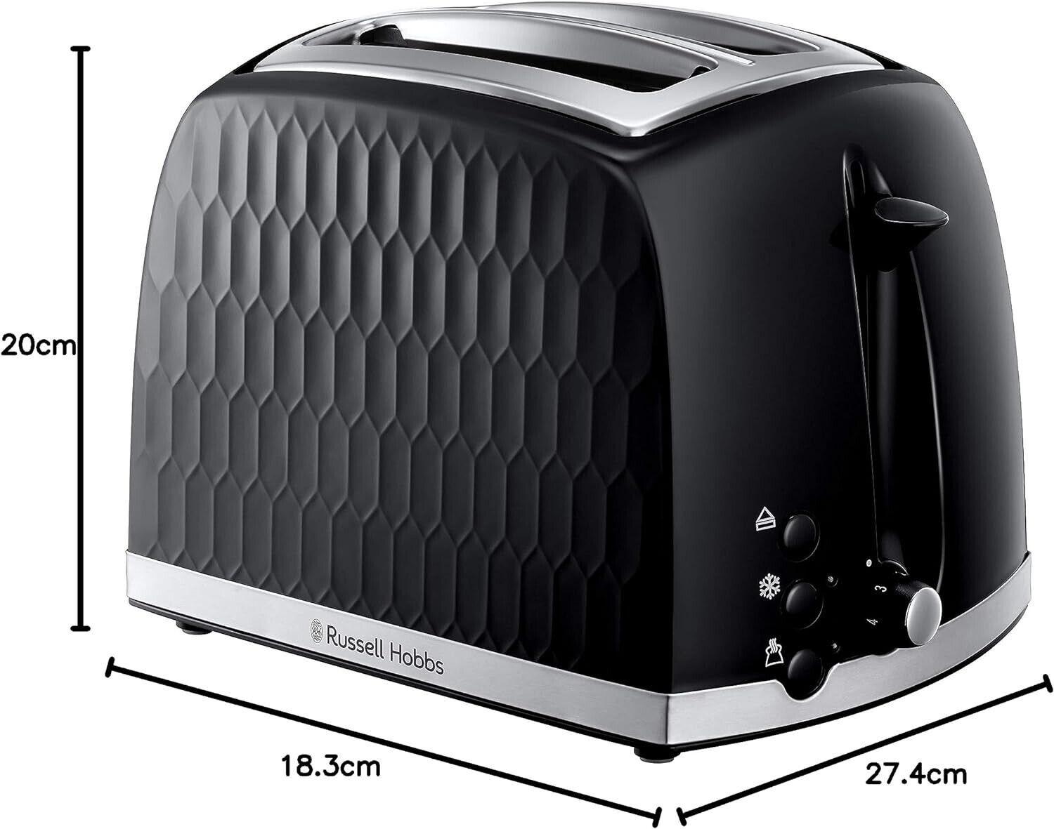 Russell Hobbs Honeycomb Kettle & 2 Slice Toaster Kitchen Set (Black) - Vibe Home