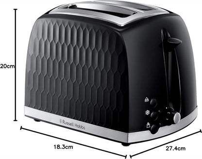 Russell Hobbs Honeycomb Kettle & 2 Slice Toaster Kitchen Set (Black) - Vibe Home