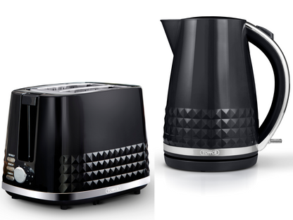 Tower Solitaire Kettle & 2 Slice Toaster Kitchen Set (Black) - Vibe Home