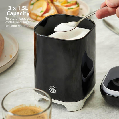 Swan Solace Bread Bin & Canisters Kitchen Storage Set (Black) - Vibe Home