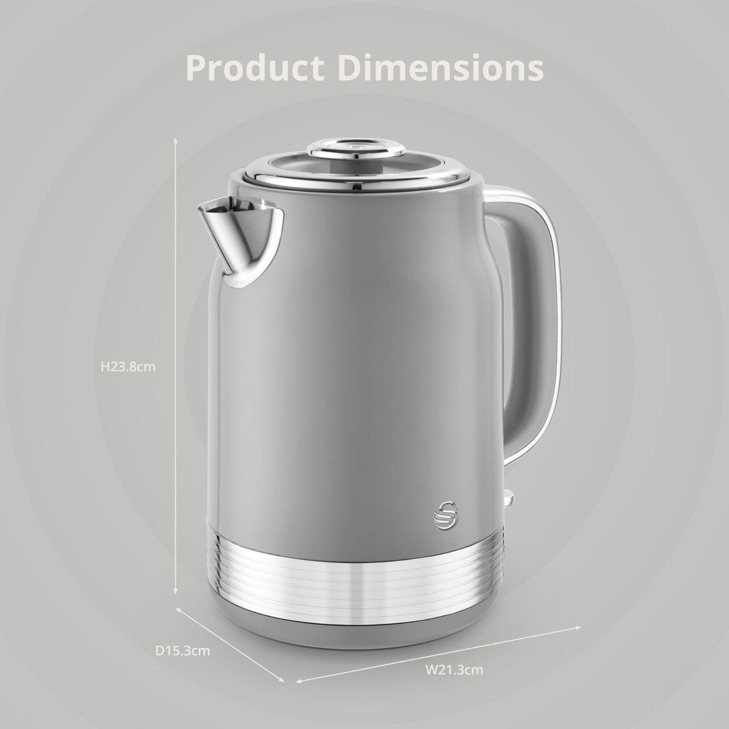 Swan Retro Jug Kettle, 2 Slice Toaster, Bread Bin, Canisters Kitchen Set (Grey) - Vibe Home