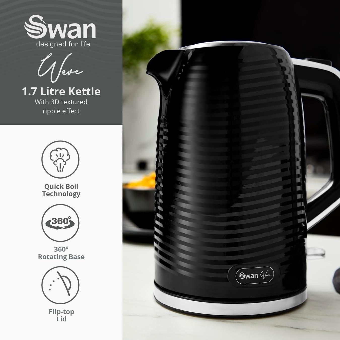 Swan Wave Kettle & Toaster Kitchen Set (Black) - Vibe Home