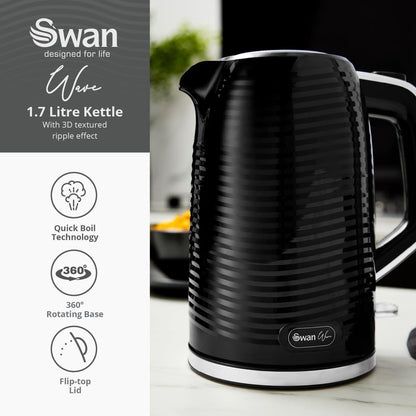 Swan Wave Kettle & Toaster Kitchen Set (Black) - Vibe Home