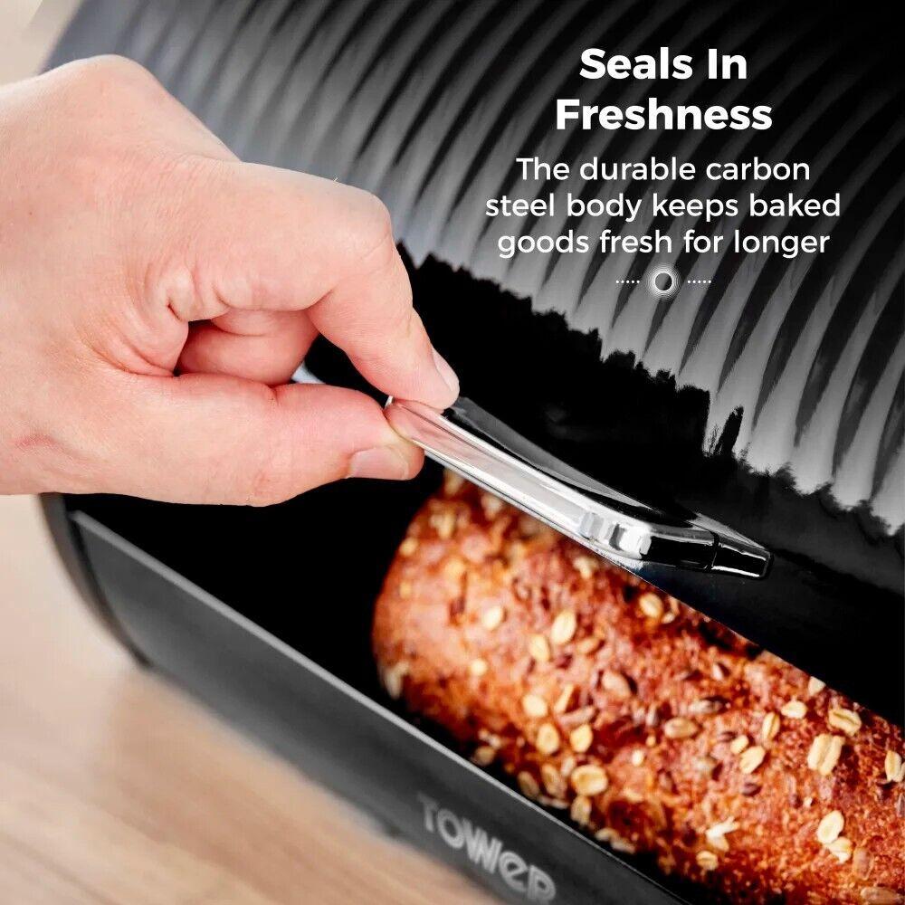 Tower Sonar Bread Bin & Canister Kitchen Storage Set (Black) - Vibe Home