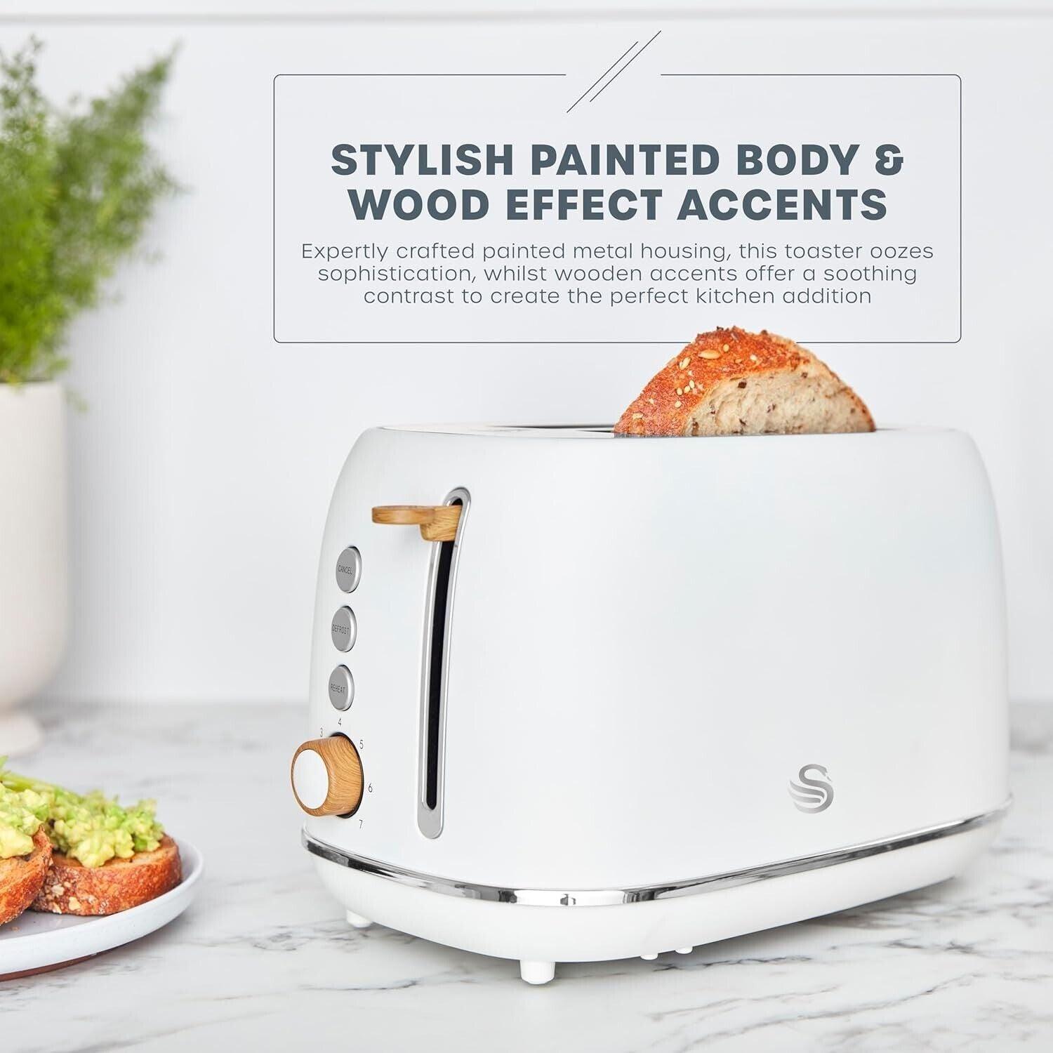 Swan Fjord Kettle & 2 Slice Toaster Kitchen Set (White) - Vibe Home