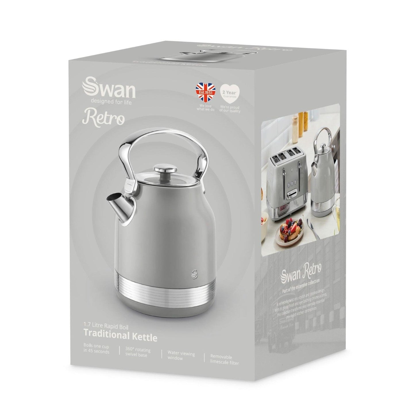 Swan Retro Traditional Kettle SK14631GRY (Grey) - Vibe Home