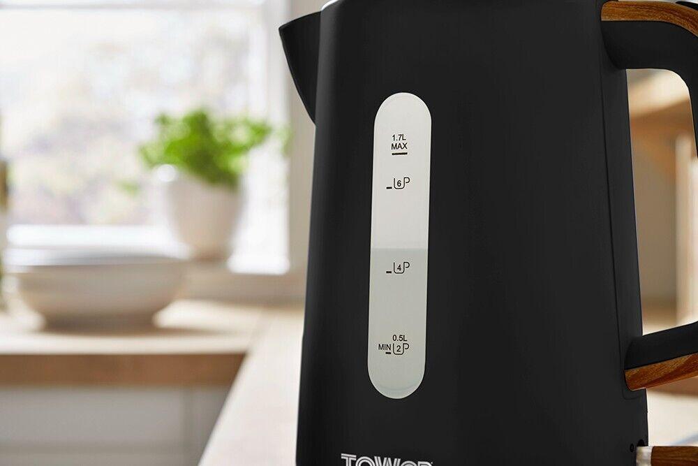 Tower Scandi Kettle & 2 Slice Toaster Kitchen Set (Black) - Vibe Home