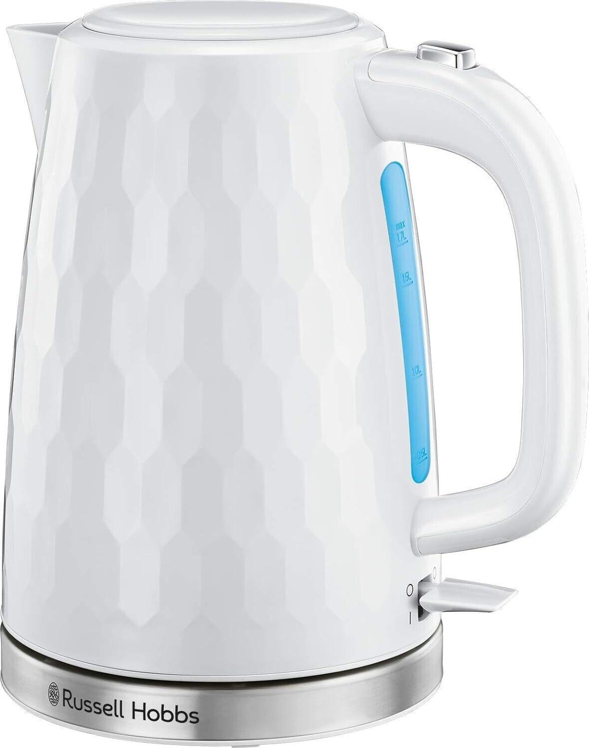 Russell Hobbs Honeycomb Kettle & 2 Slice Toaster Kitchen Set (White) - Vibe Home