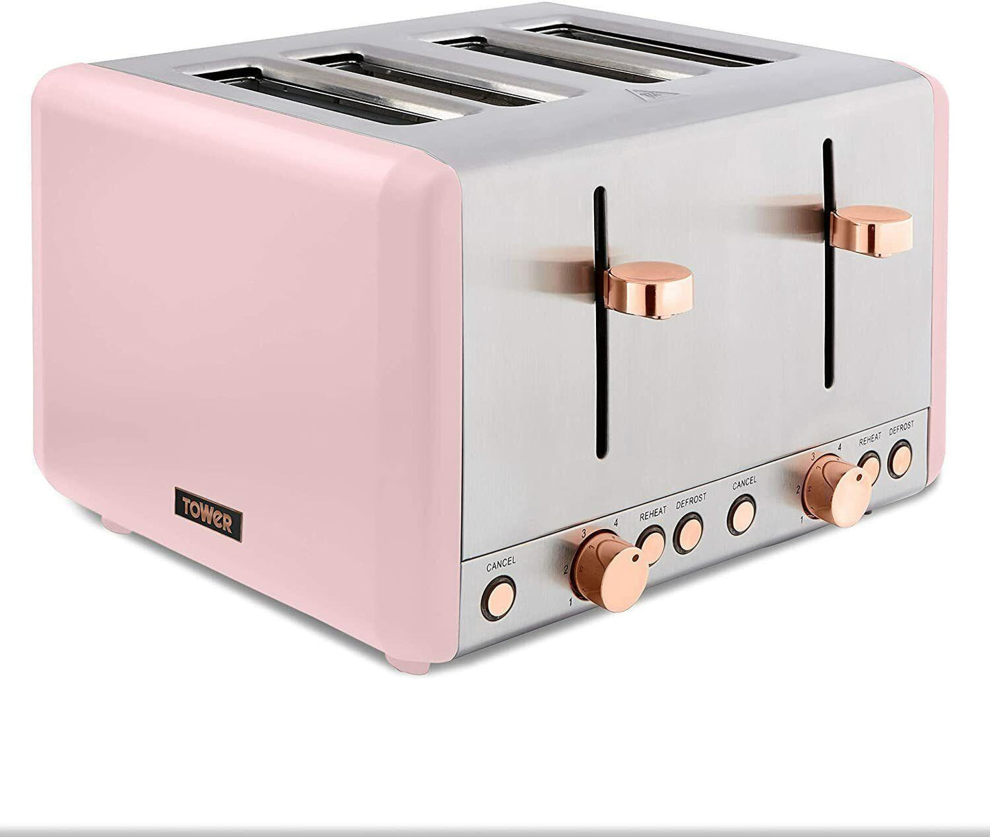 Tower Cavaletto Pyramid Kettle & 4 Slice Toaster Kitchen Set (Pink) - Vibe Home