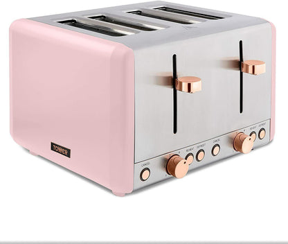 Tower Cavaletto Pyramid Kettle & 4 Slice Toaster Kitchen Set (Pink) - Vibe Home