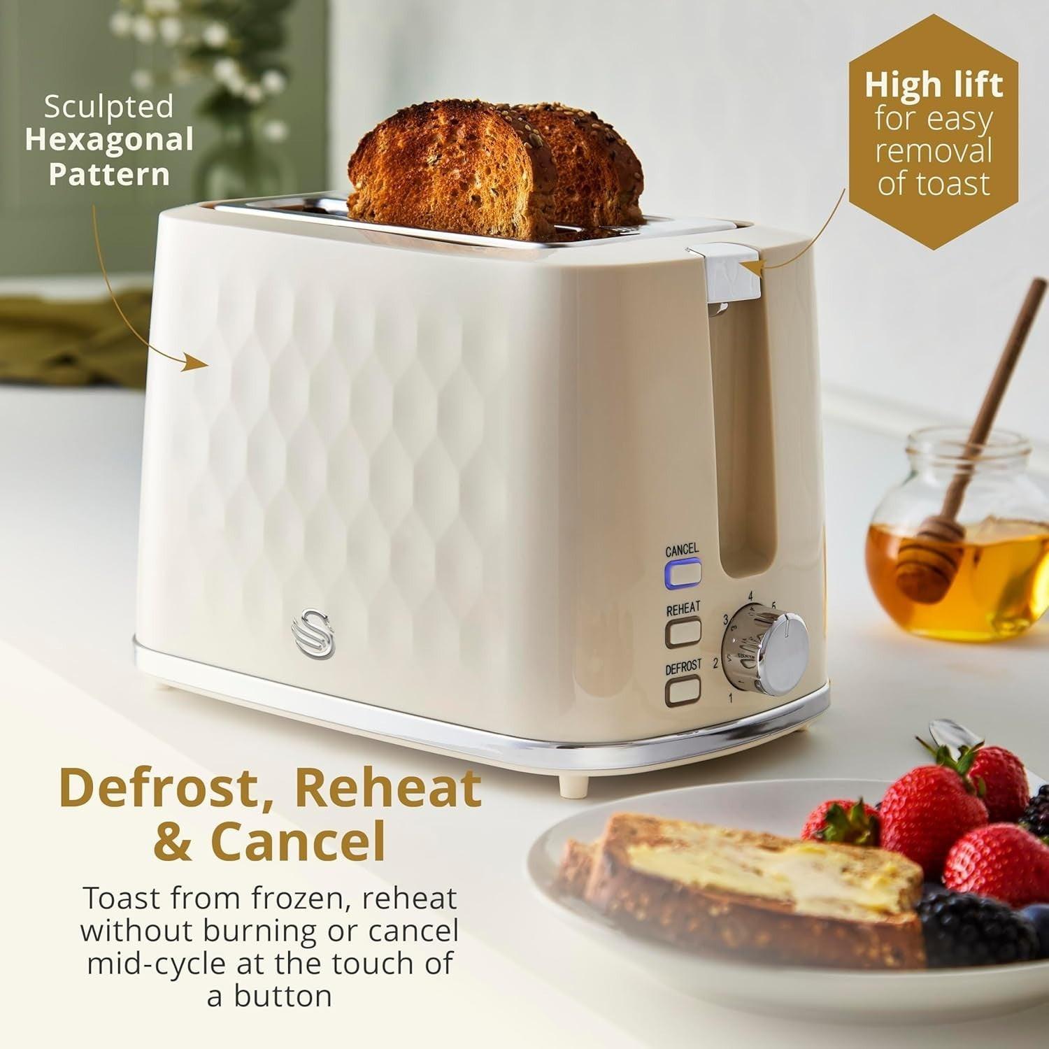 Swan Hexton Kettle & 2 Slice Toaster Kitchen Set (Cream) - Vibe Home