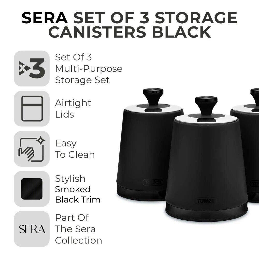 Tower Sera Bread Bin & Canister Kitchen Storage Set (Black) - Vibe Home