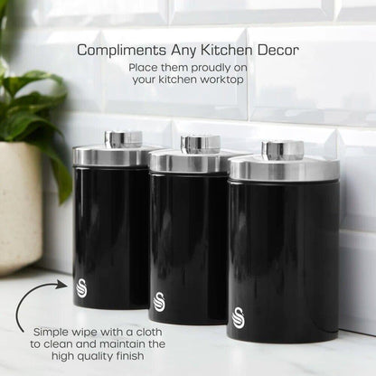 Swan Townhouse Bread Bin & Canisters Kitchen Storage Set (Black) - Vibe Home
