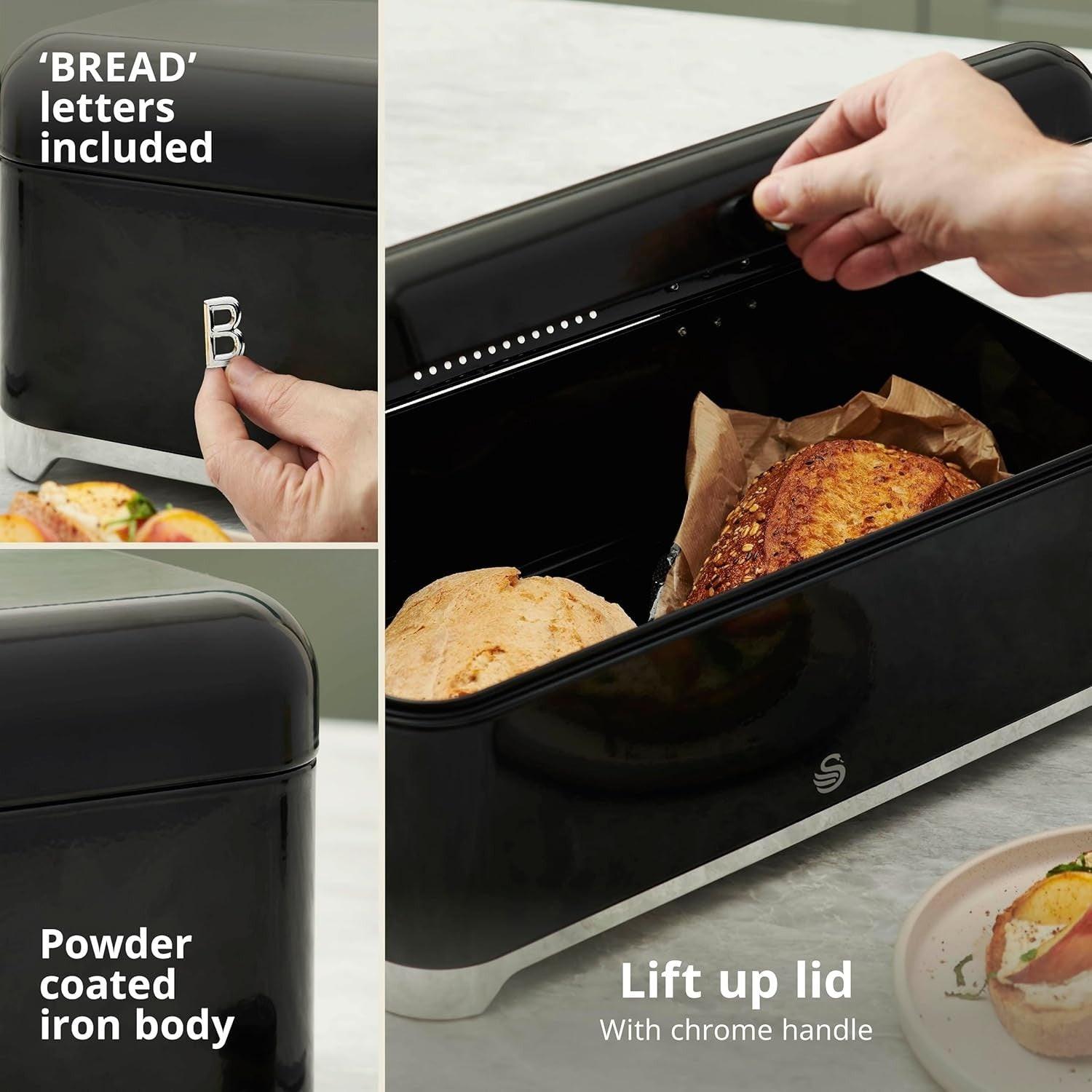 Swan Solace Bread Bin & Canisters Kitchen Storage Set (Black) - Vibe Home