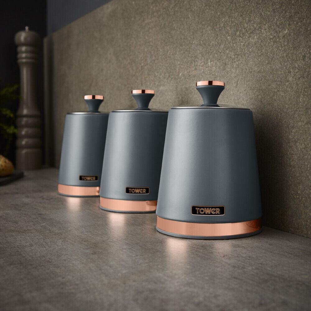 Tower Cavaletto Pyramid Kettle, 2 Slice Toaster & Canisters Kitchen Set (Grey) - Vibe Home