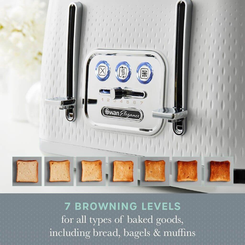 Swan Elegance Kettle & 4 Slice Toaster Kitchen Set Textured (White) - Vibe Home