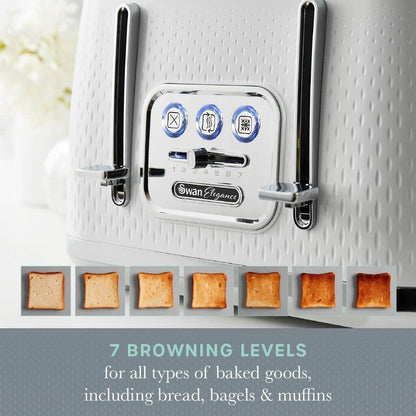 Swan Elegance Kettle & 4 Slice Toaster Kitchen Set Textured (White) - Vibe Home
