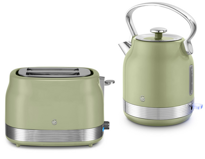 Swan Retro Pyramid Kettle & 2 Slice Toaster Kitchen Set (Green) - Vibe Home