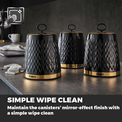 Tower Empire Kettle, 4 Slice Toaster, Bread Bin, Canisters Kitchen Set (Black) - Vibe Home