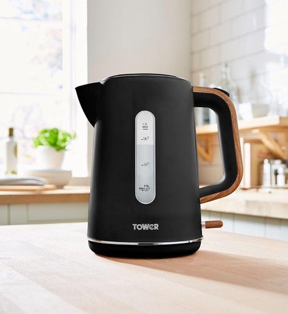Tower Scandi Kettle & 2 Slice Toaster Kitchen Set (Black) - Vibe Home