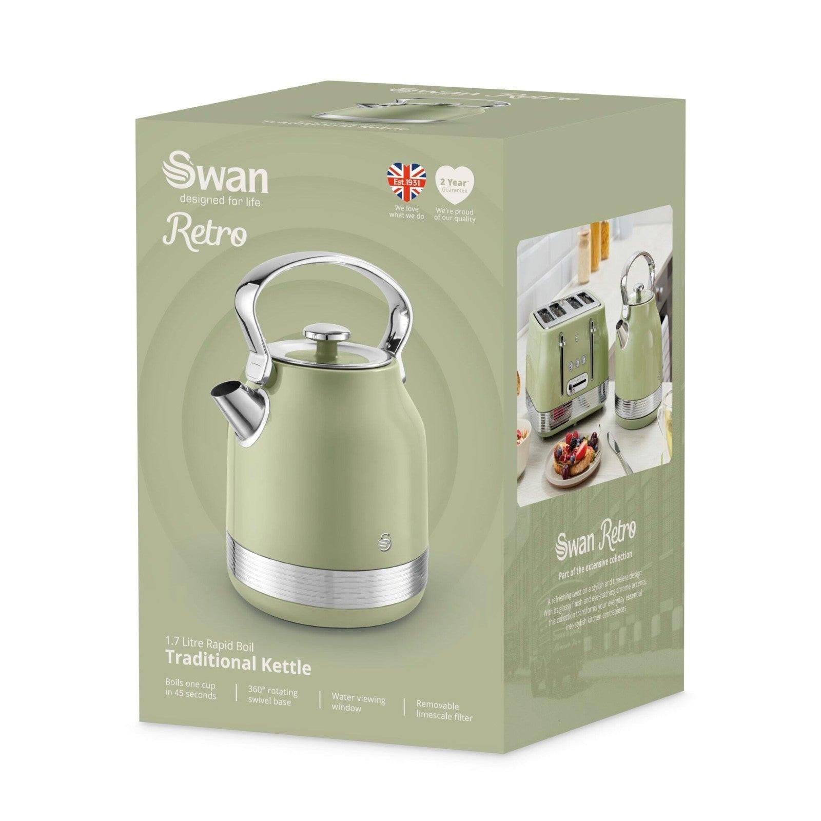 Swan Retro Pyramid Kettle & 2 Slice Toaster Kitchen Set (Green) - Vibe Home
