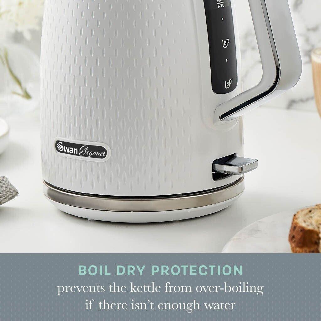 Swan Elegance Kettle, 4 Slice Toaster, Bread Bin, Canisters Kitchen Set (White) - Vibe Home