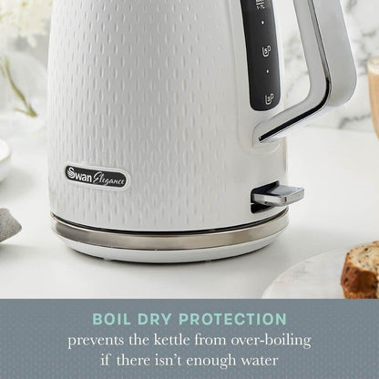 Swan Elegance Kettle, 4 Slice Toaster, Bread Bin, Canisters Kitchen Set (White) - Vibe Home