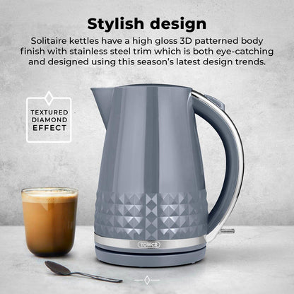Tower Solitaire Kettle, 2 Slice Toaster, Bread Bin & Canisters Kitchen Set (Grey) - Vibe Home