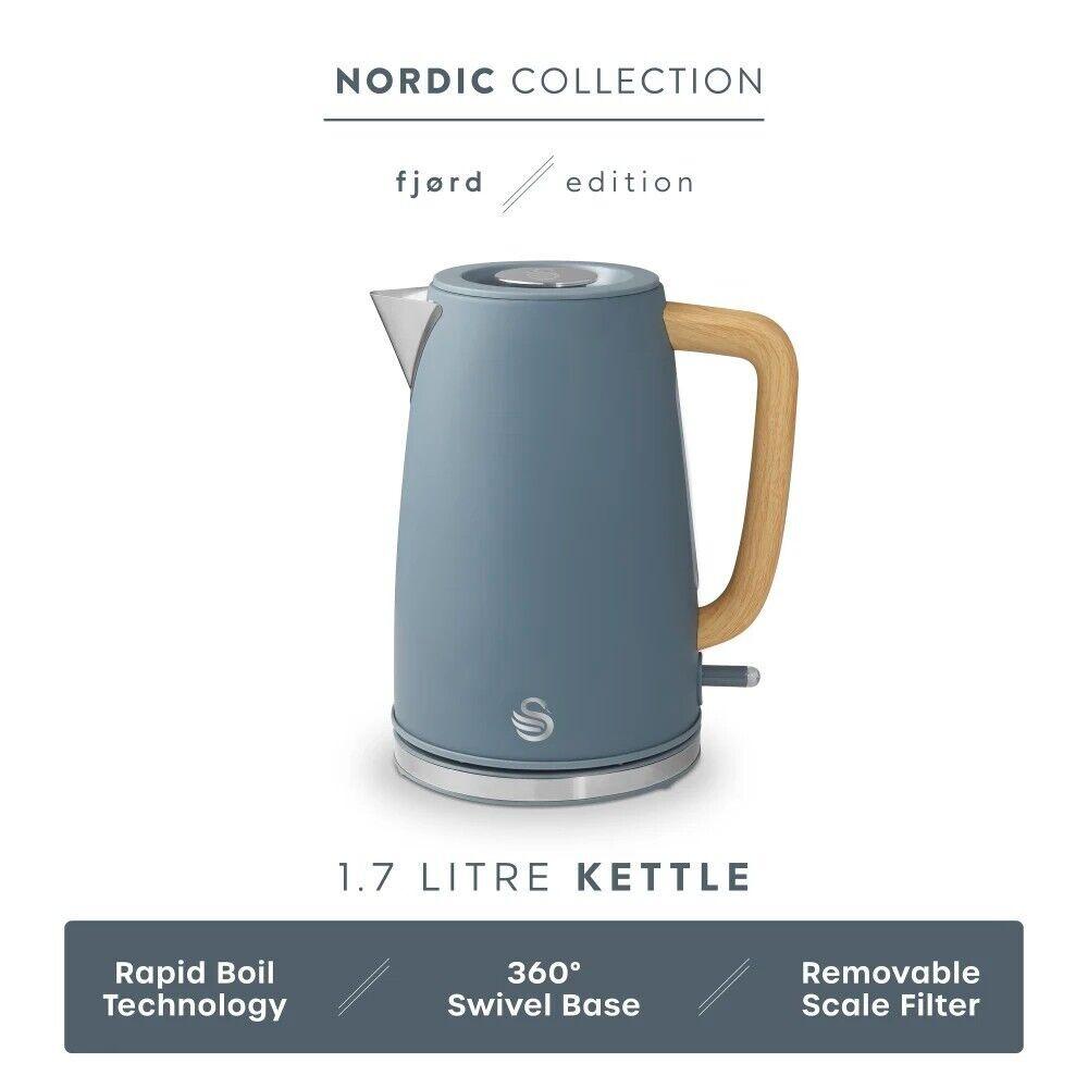 Swan Fjord Kettle & 2 Slice Toaster Kitchen Set (Grey) - Vibe Home