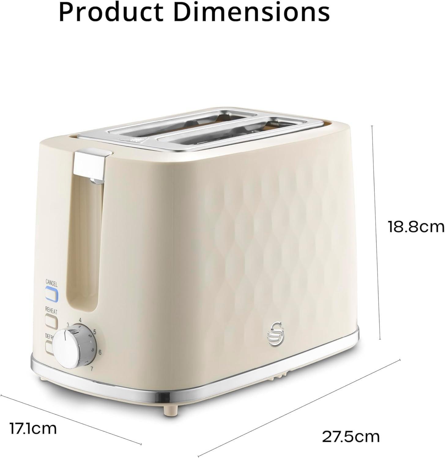 Swan Hexton Kettle & 2 Slice Toaster Kitchen Set (Cream) - Vibe Home