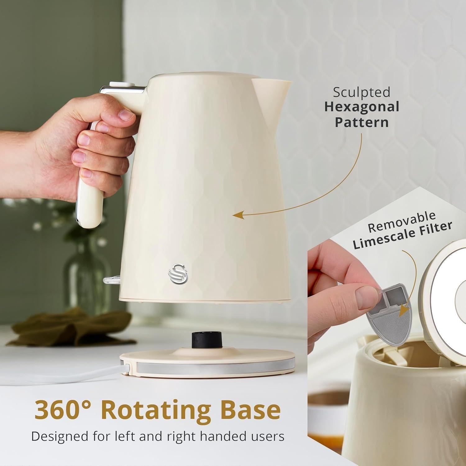 Swan Hexton Kettle & 2 Slice Toaster Kitchen Set (Cream) - Vibe Home
