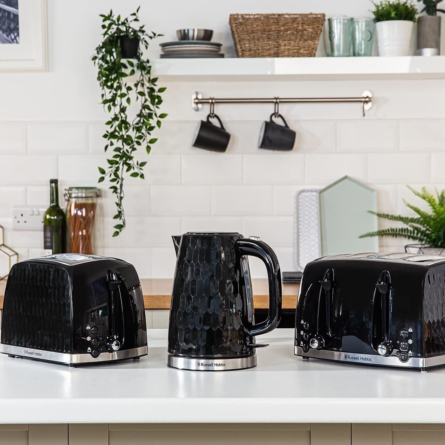 Russell Hobbs Honeycomb Kettle & 2 Slice Toaster Kitchen Set (Black) - Vibe Home