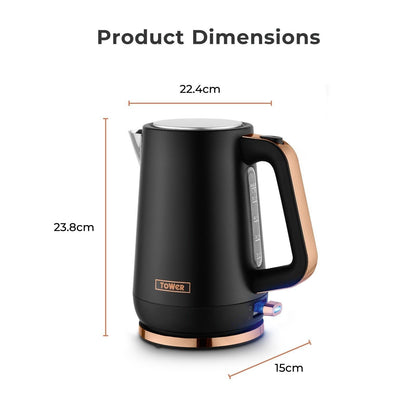 Tower Cavaletto Jug Kettle & 4 Slice Toaster Kitchen Set (Black) - Vibe Home
