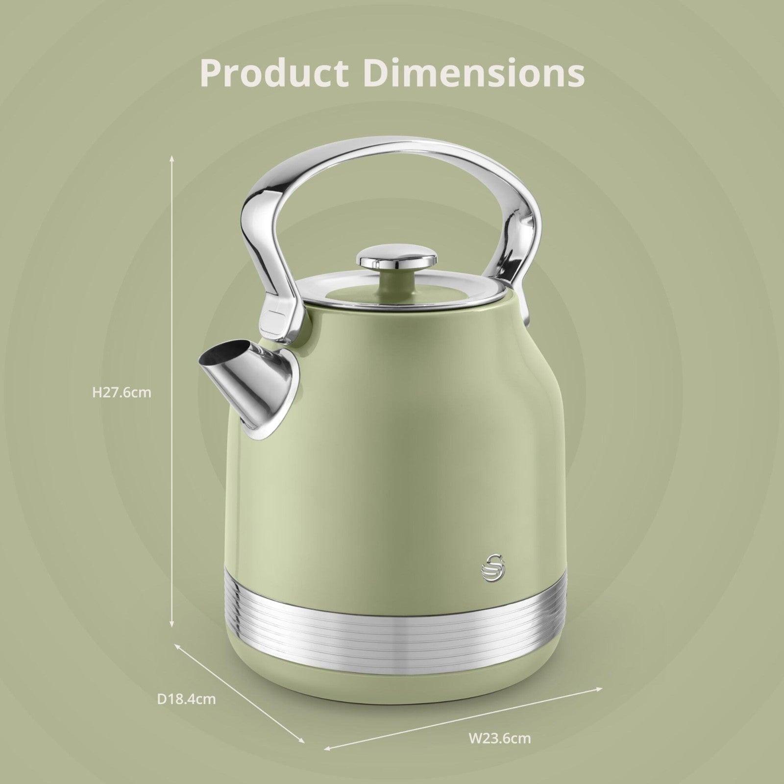Swan Retro Pyramid Kettle & 4 Slice Toaster Kitchen Set (Green) - Vibe Home