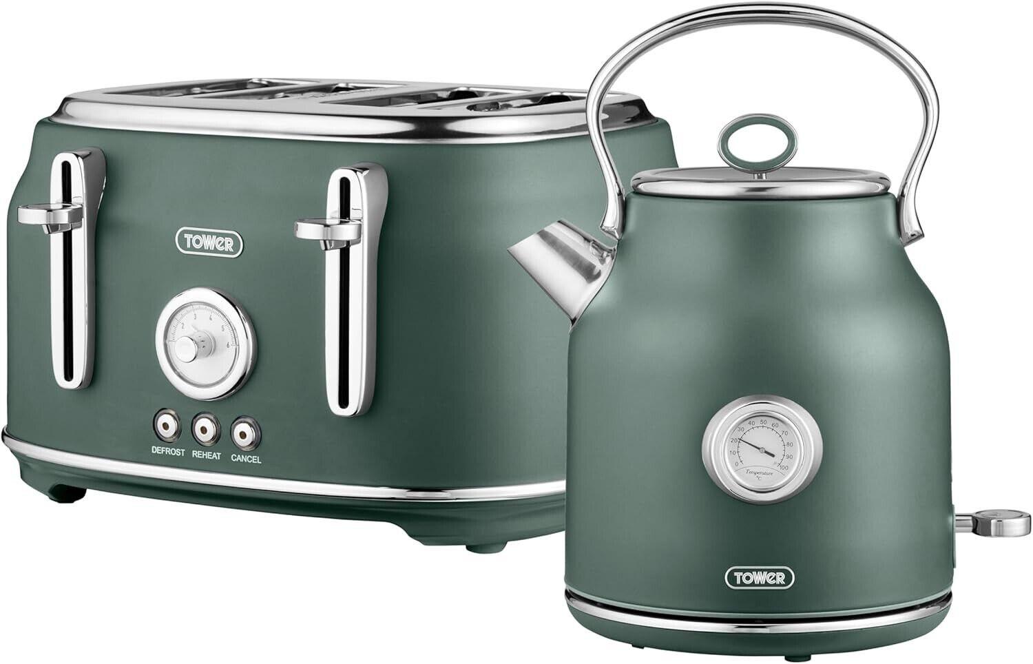 Tower Renaissance Kettle & 4 Slice Toaster Kitchen Set (Forest Green) - Vibe Home