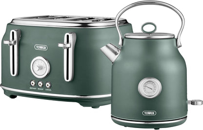 Tower Renaissance Kettle & 4 Slice Toaster Kitchen Set (Forest Green) - Vibe Home