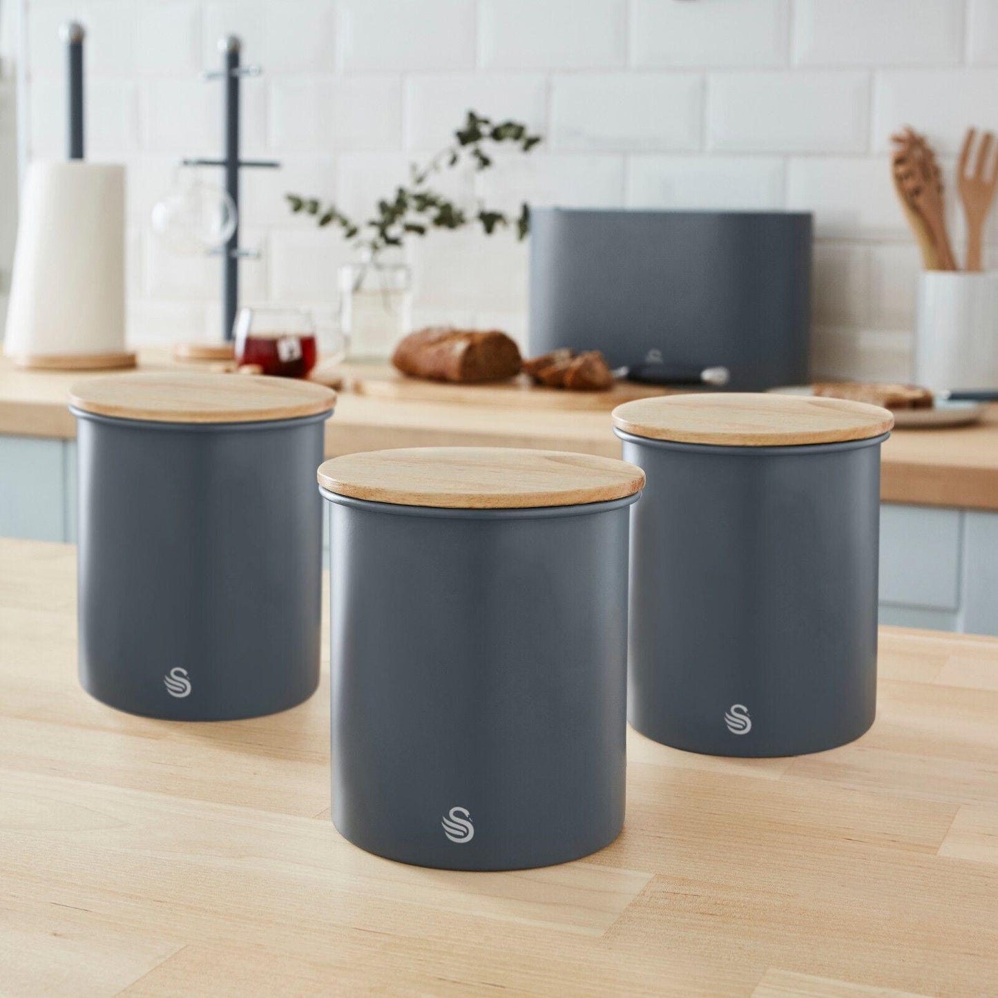 Swan Nordic Bread Bin & Canisters Kitchen Storage Set (Grey) - Vibe Home