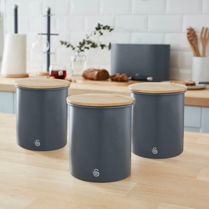 Swan Nordic Bread Bin & Canisters Kitchen Storage Set (Grey) - Vibe Home