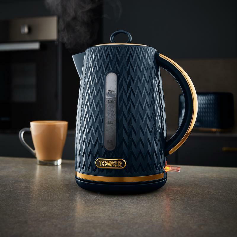 Tower Empire Kettle, 4 Slice Toaster, Bread Bin, Canisters Kitchen Set (Midnight Blue) - Vibe Home