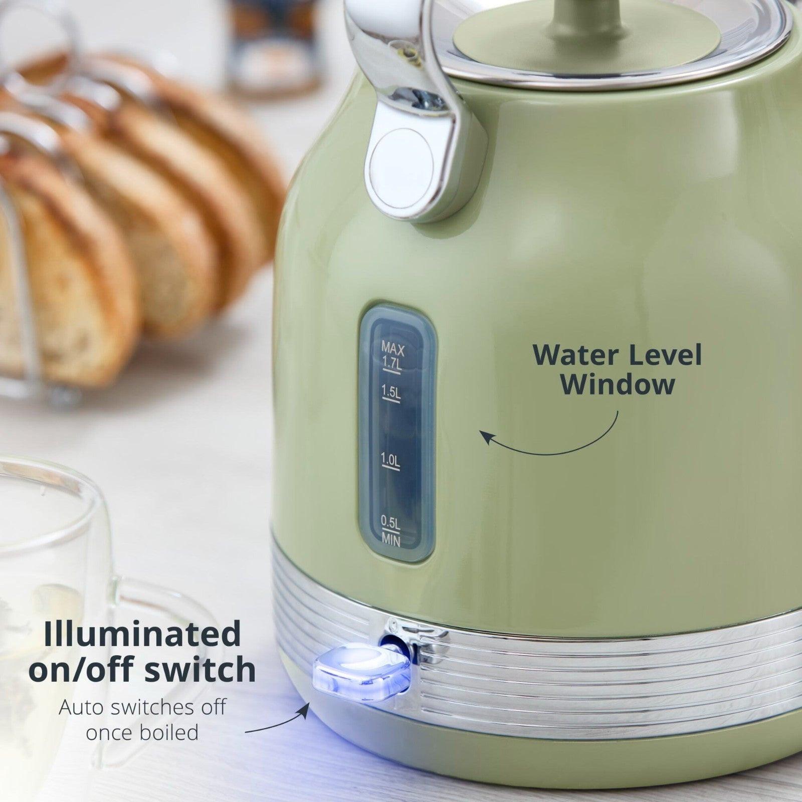 Swan Retro Pyramid Kettle & 2 Slice Toaster Kitchen Set (Green) - Vibe Home