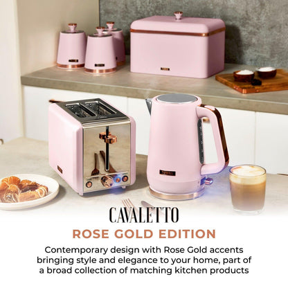 Tower Cavaletto Jug Kettle, 2 Slice Toaster & Canisters Kitchen Set (Pink) - Vibe Home