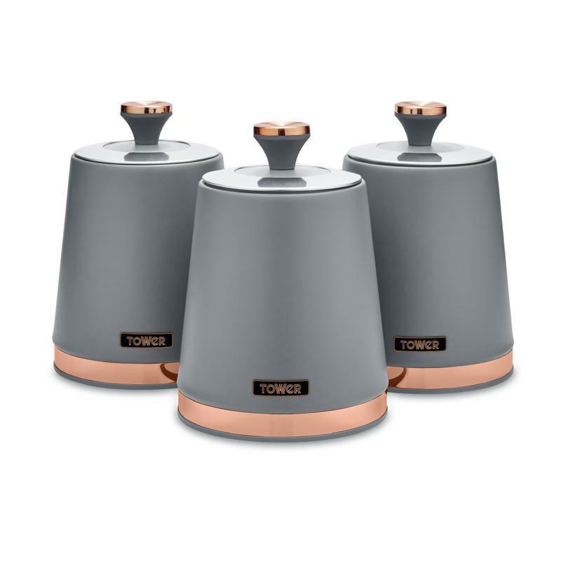 Tower Cavaletto Pyramid Kettle, 4 Slice Toaster & Canisters Kitchen Set (Grey) - Vibe Home