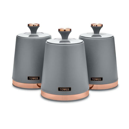 Tower Cavaletto Pyramid Kettle, 4 Slice Toaster & Canisters Kitchen Set (Grey) - Vibe Home