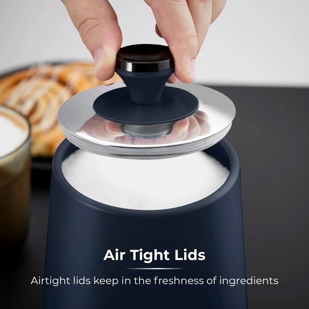 Tower Sera Kettle, 4 Slice Toaster, Bread Bin, Canisters Kitchen Set (Midnight Blue) - Vibe Home