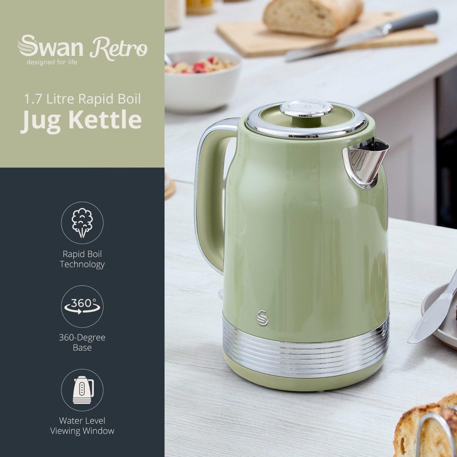 Swan Retro Jug Kettle & 2 Slice Toaster Kitchen Set (Green) - Vibe Home