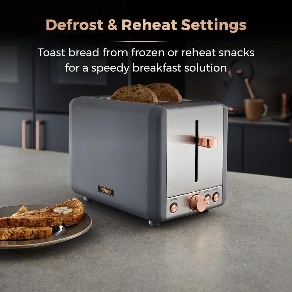 Tower Cavaletto Jug Kettle, 2 Slice Toaster & Canisters Kitchen Set (Grey) - Vibe Home